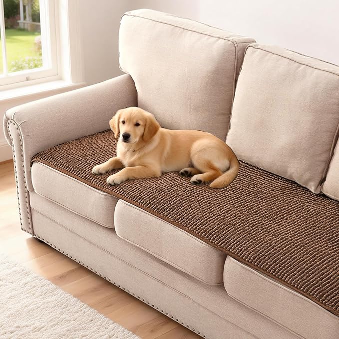 H.VERSAILTEX Plush Chenille Dog Bed Cover Thick Soft Sofa Cover for 3 Cushion Couch Anti Slip Couch Cover Furniture Protector for Dog, Pet, Cat (35" x 82"