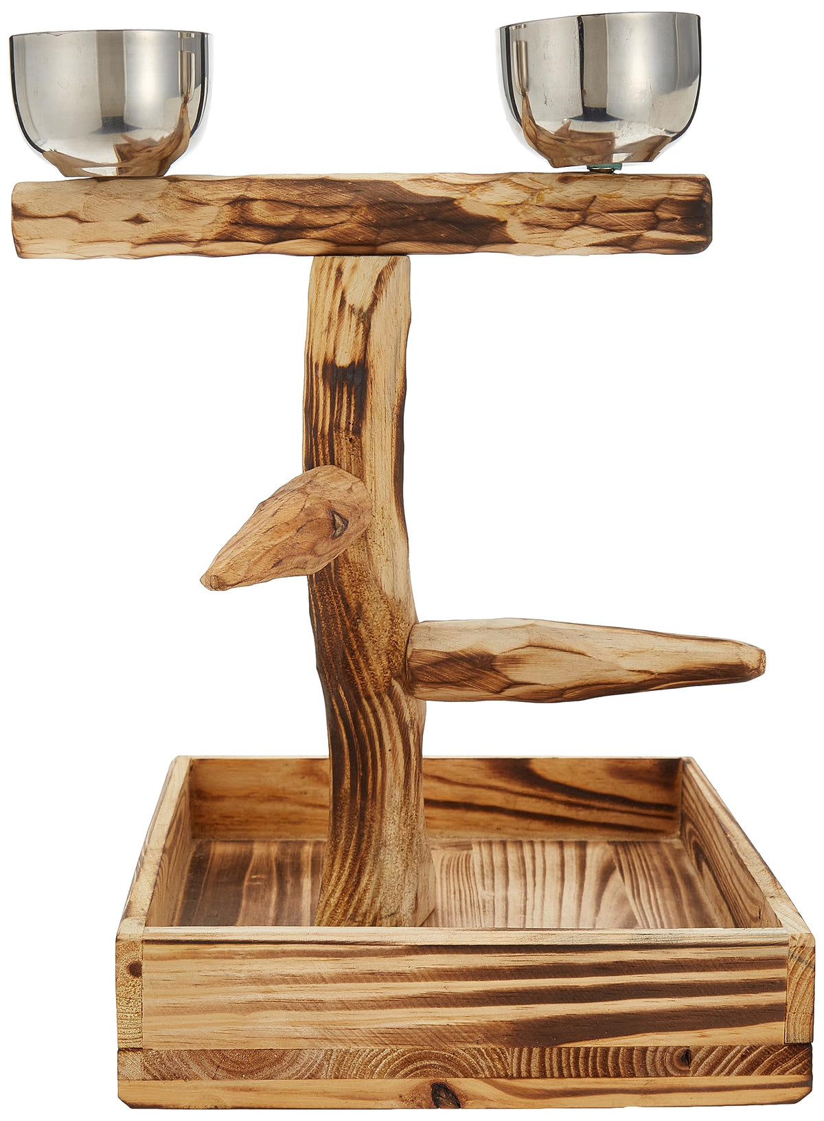 PENN-PLAX Bird-Life Natural Wood Tree Perch for Small and Medium Birds – Includes Food and Water Bowls with Drop Tray – Medium