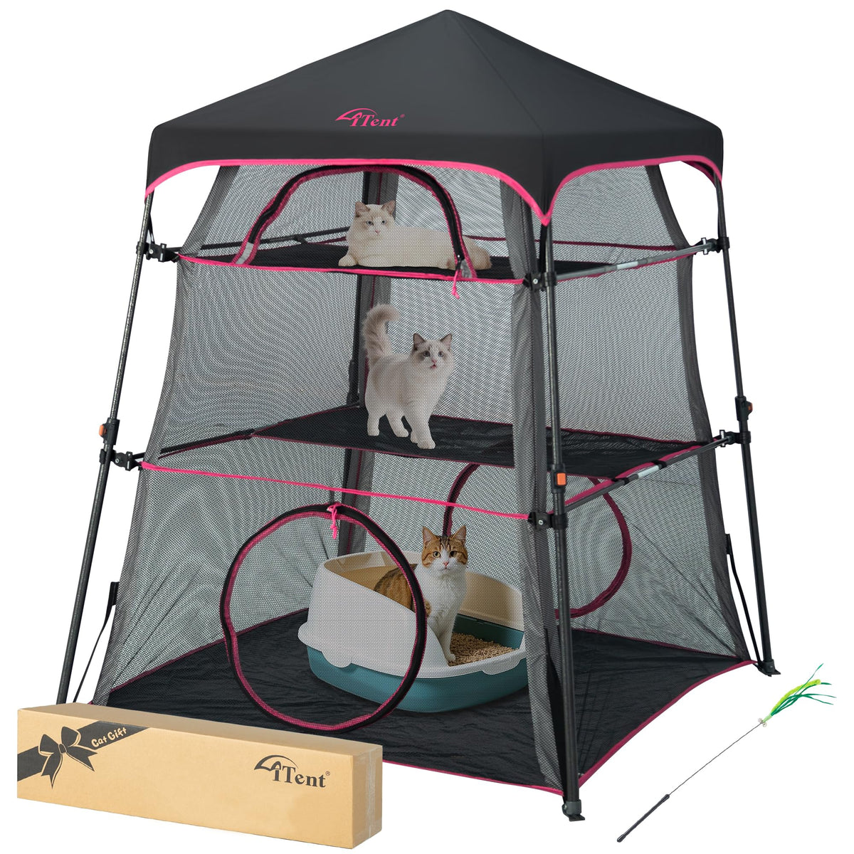 Cat Enclosure Kitten and Cat Tower Tent for Indoor and Outdoor,3 Tier Cat Cage Inside, X-Large Outdoor Catio,Portable and Foldable,Two Doors Design can Assemble More Shapes (Patented)-Blue Trim