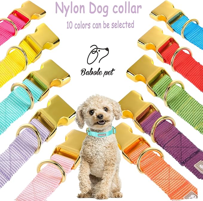 Babole Pet Nylon Dog Collar - Adjustable Lake Blue Soft Webbing Dog Collars for Small Medium Large Dogs Boy Girl Puppy Collar with Safety Metal Buckle M