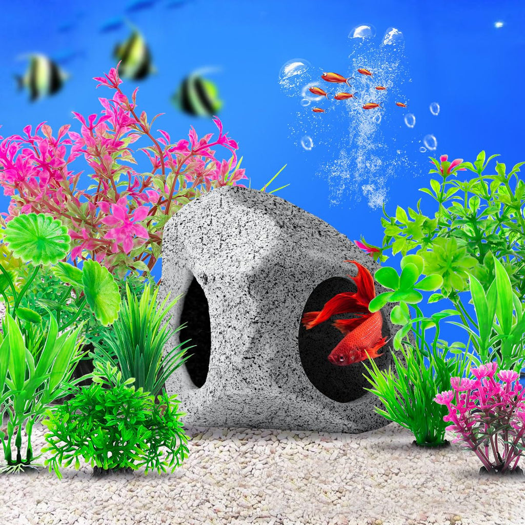 CousDUoBe 10Pcs Aquarium Hideaway Rock Cave Fish Tank Decorations quarium,Betta Toys Hideout Stones House,Safe and Non-Toxic Ceramic Fish Tank Ornaments