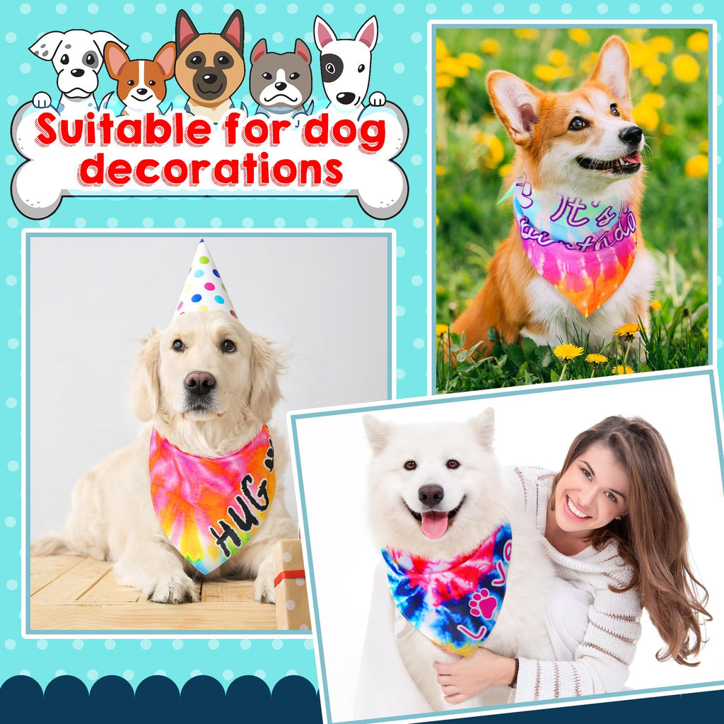 Huhumy 50 Pcs Tie Dye Dog Bandanas Bulk Pet Bibs Colorful Triangle Scarf Tie Dye with Sayings Pet Bandanas for Medium Large Dogs Spring Summer Birthday Costume Decor