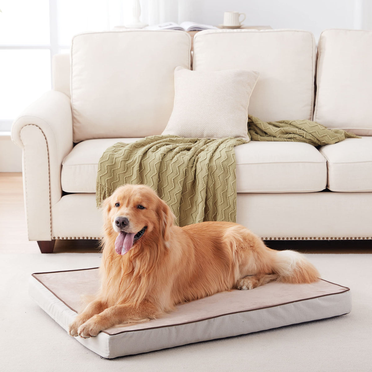GOHOO PET Orthopedic Memory Foam Dog Bed, Cooling Dog Beds Waterproof Pet Bed for Crate with Removable Washable Cover, L(35inch,65Lbs)