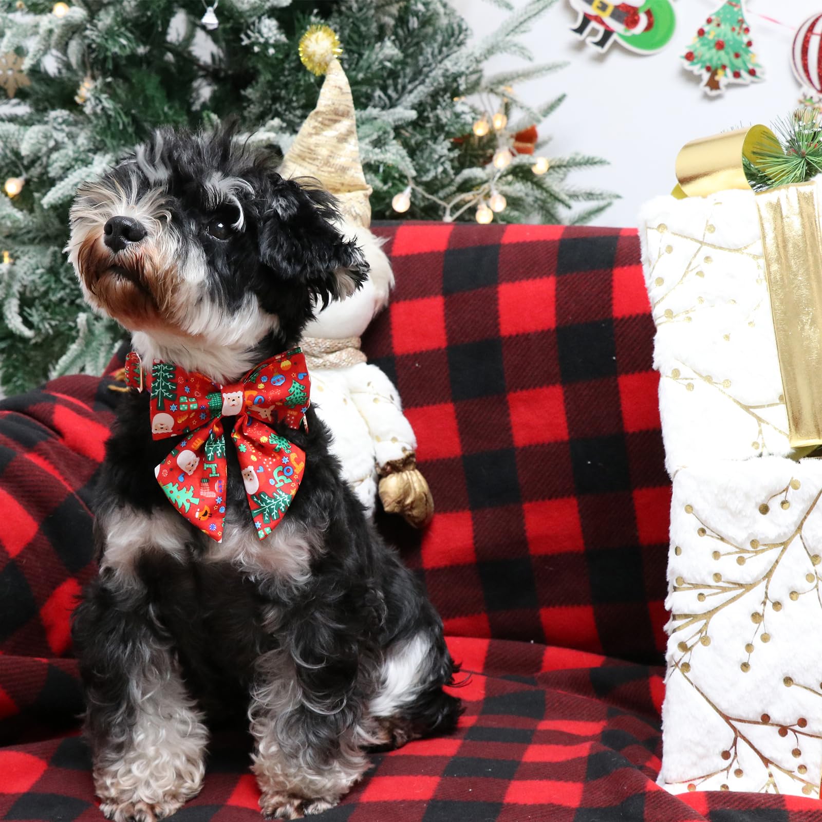 UP URARA PUP Christmas Dog Collar with Bow Tie, Christmas Collar for Puppy Girl Boy Dog or Cat, Bowtie Dogs Collars with Durable Metal Buckle, Cute Pet Collars, M