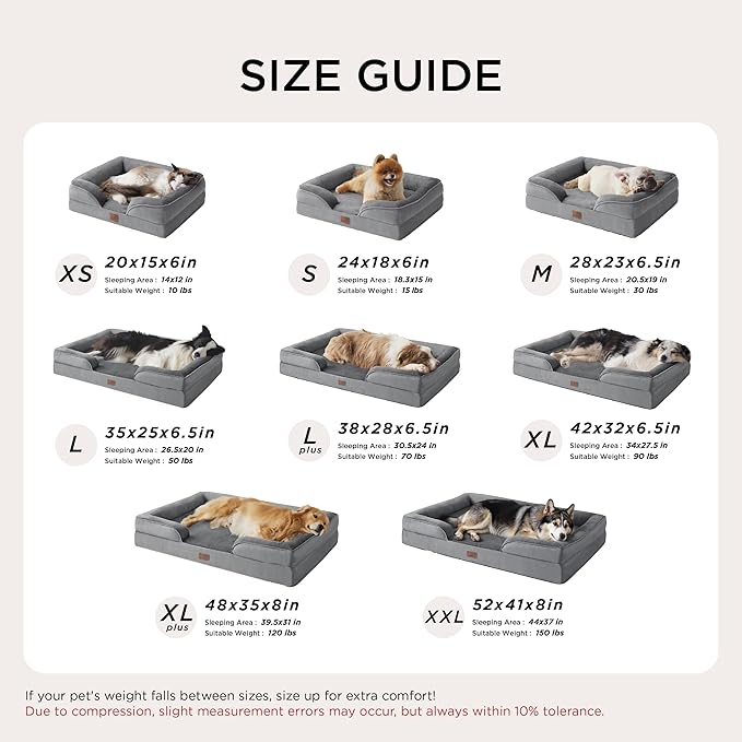 Bedsure Orthopedic Dog Bed Medium Size Dogs - Washable Medium Dog Cat Bed Waterproof, Comfort Pet Couch Sofa with Washable Removable Cover, Pets Bed with Nonskid Bottom, Red, 28"