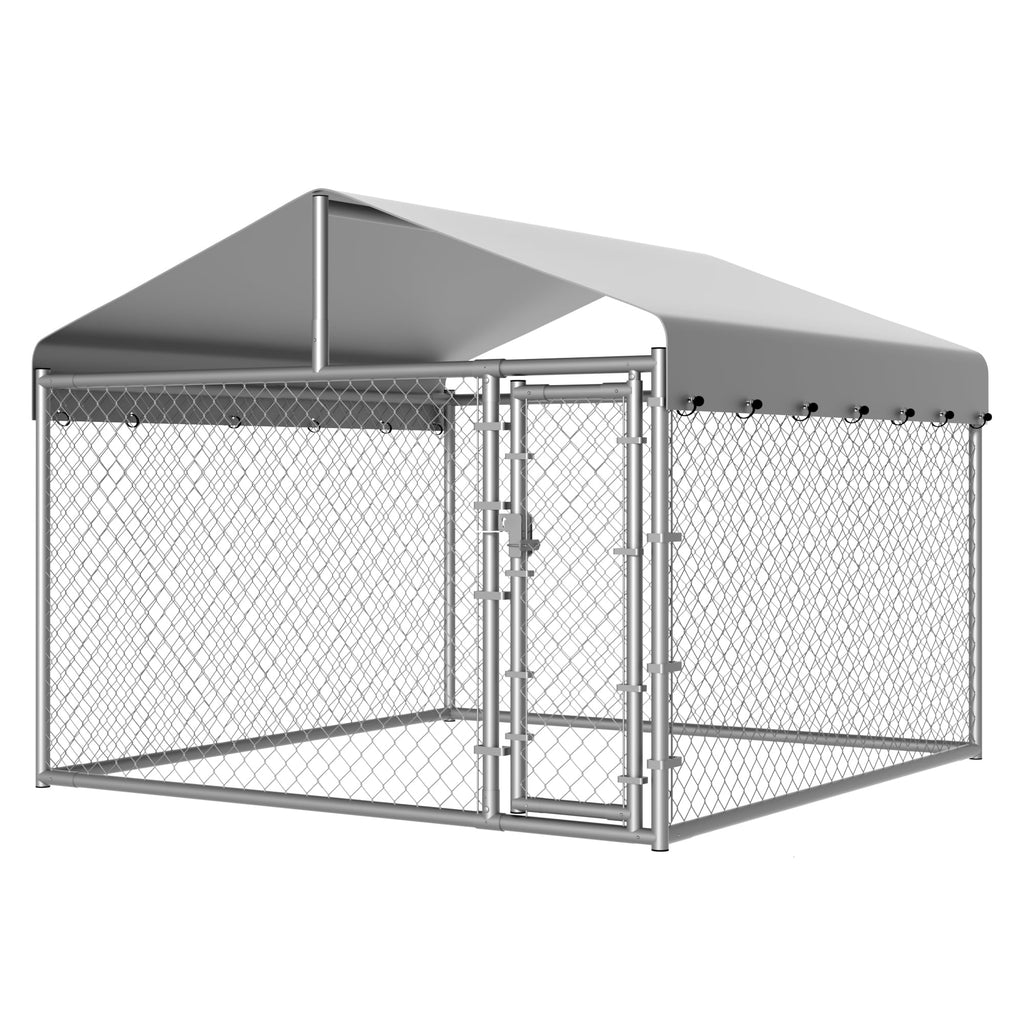 Dog Kennel Outside with Roof, Large Dog Run Enclosure, Outdoor Heavy Duty Pens House Pet Playpen with Galvanized Chain Link Waterproof Cover and Secure Lock(6.76'Lx6.76'Wx5.64'H)