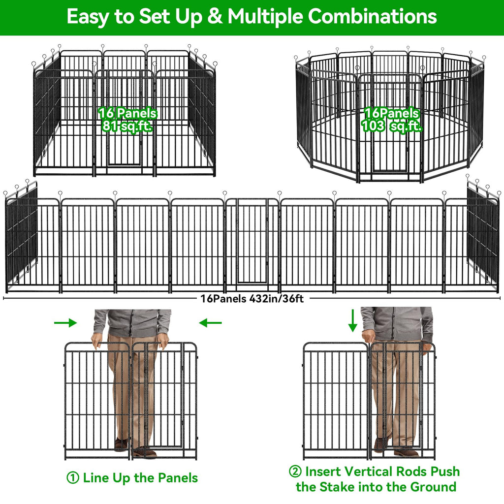 Kfvigoho Heavy Duty Dog Playpen 16 Steel Panels 47" Height