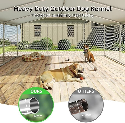 15'x15' Large Outdoor Dog Kennel, Heavy Duty Dog Enclosure with Roof, Weather Resistant Cover and Security Lock(183"x183")