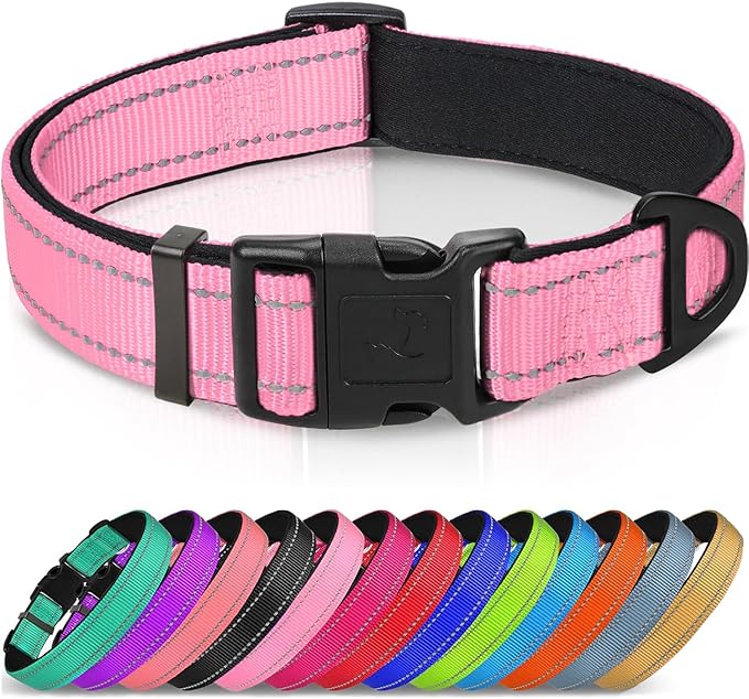 Joytale Reflective Dog Collar, Adjustable Neoprene Padded, Pink L