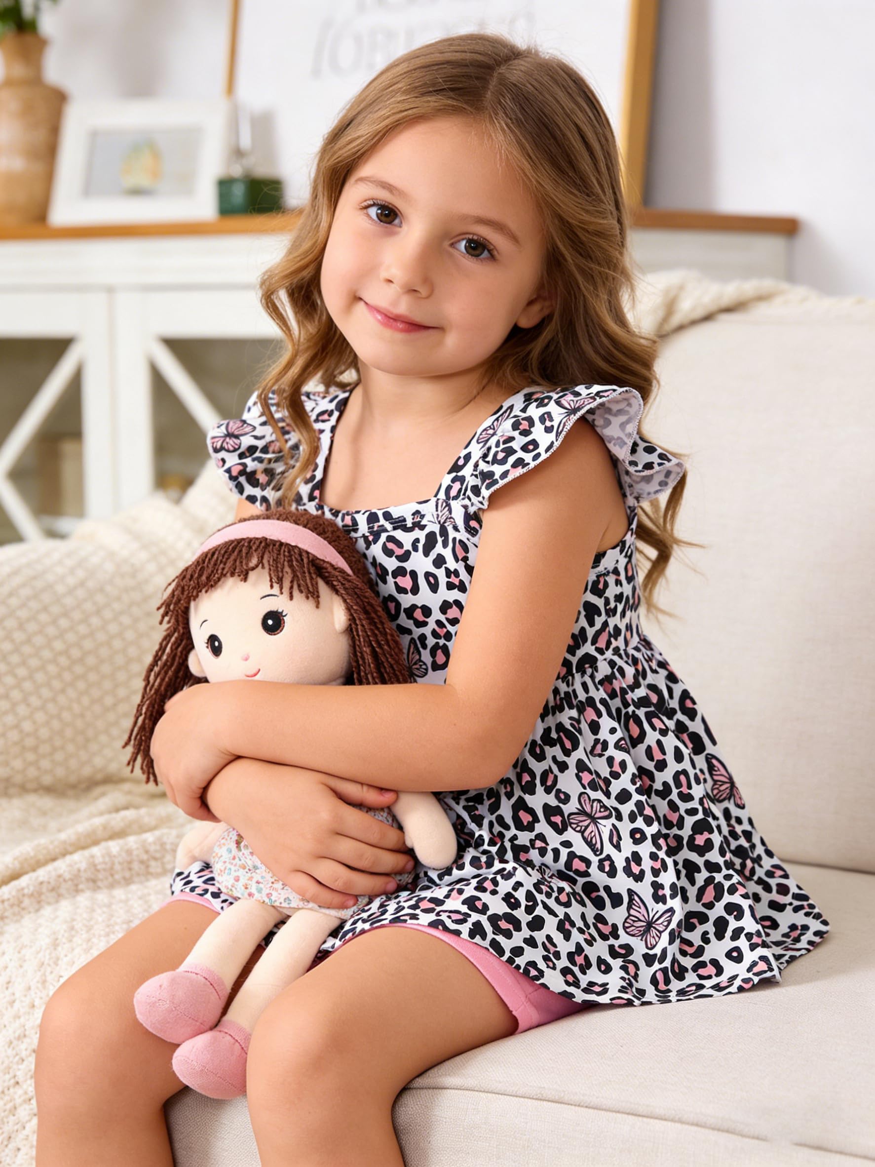 Popshion Girl's Summer 2 Piece Leopard Outfits Flutter Sleeve Butterfly Tank Top and and Cute Summer Short Set Toddler Clothing Set Size 4t/6657