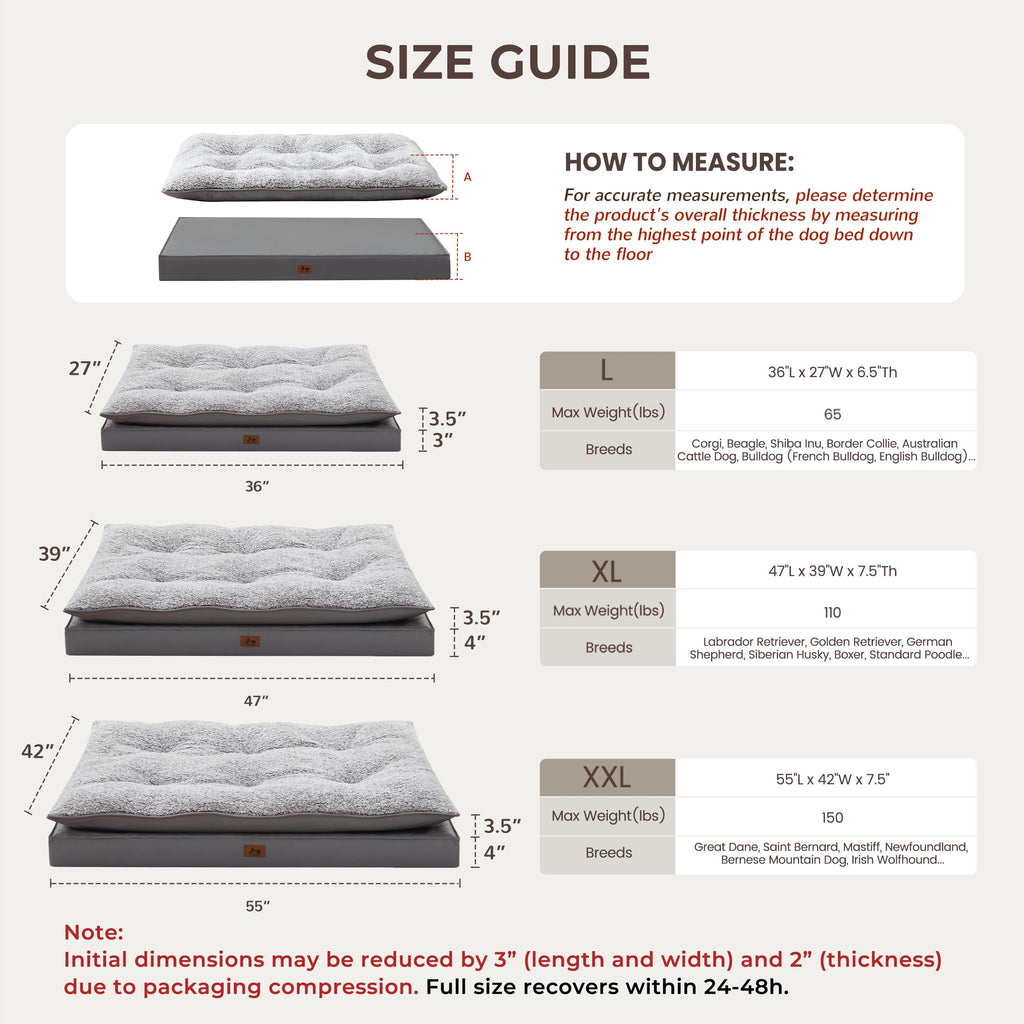Warmrest 2-Pack Cooling Dog Bed Medium Size Dogs, Waterproof Orthopedic Dog Mattress for Large Dogs, Washable Dog Crate Bed with Removable Cover, Dark Grey