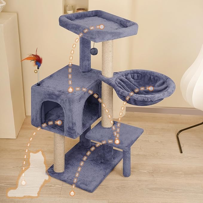 AIWIKIDE Cat Tree Has Scratching Toy with A Ball Activity Centre Cat Tower Furniture Jute-Covered Scratching Posts (Grey, 36.6'')