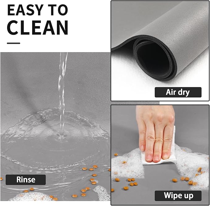 Dog Food Mat - Absorbent Cat Mat for Food and Water, No Stains Pet Feeding Bowl Mat, Easy to Clean Pet Placemats, Quick Dry Dog Water Dispenser Mat for Messy Drinkers | Grey 12"x 19"