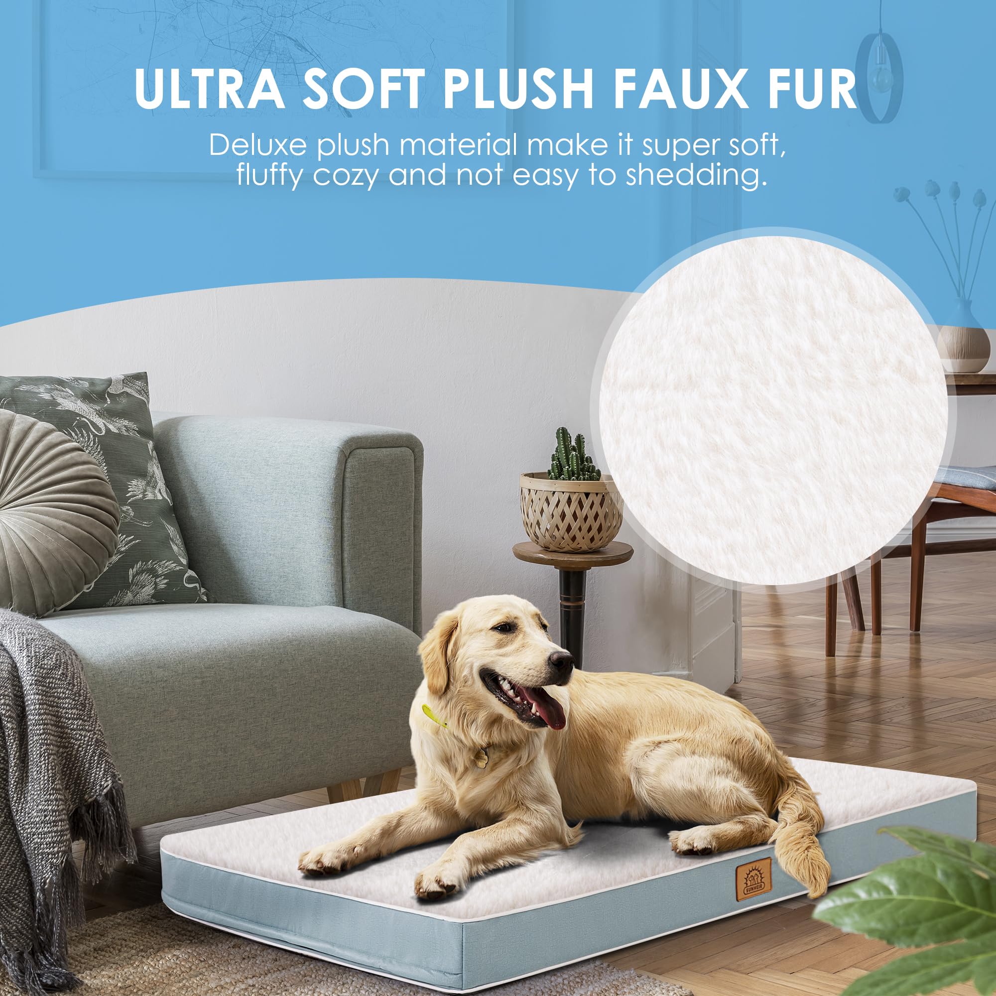 Sunheir Orthopedic Dog Beds Large Sized Dog, Big Waterproof Dog Crate Pad