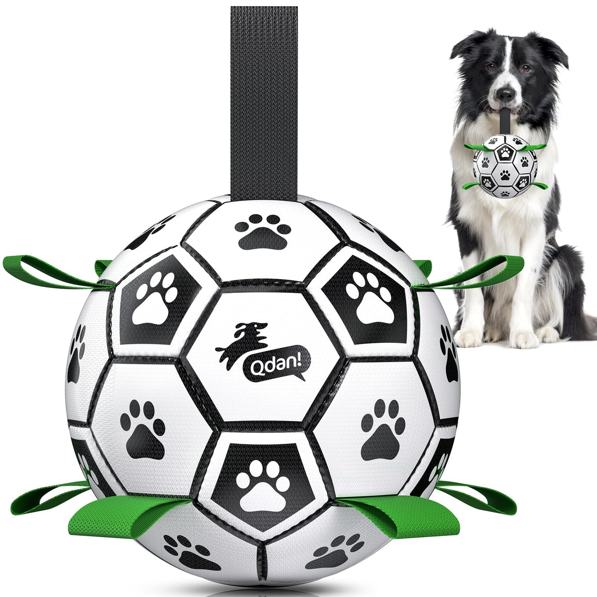 QDAN Dog Toys Balls with Bell Inside, Squeaky Dog Balls for Tug of War, Puppy Birthday Gifts, Dog Water Toys, Ball for Small Dogs(Black Green, 5 inch)