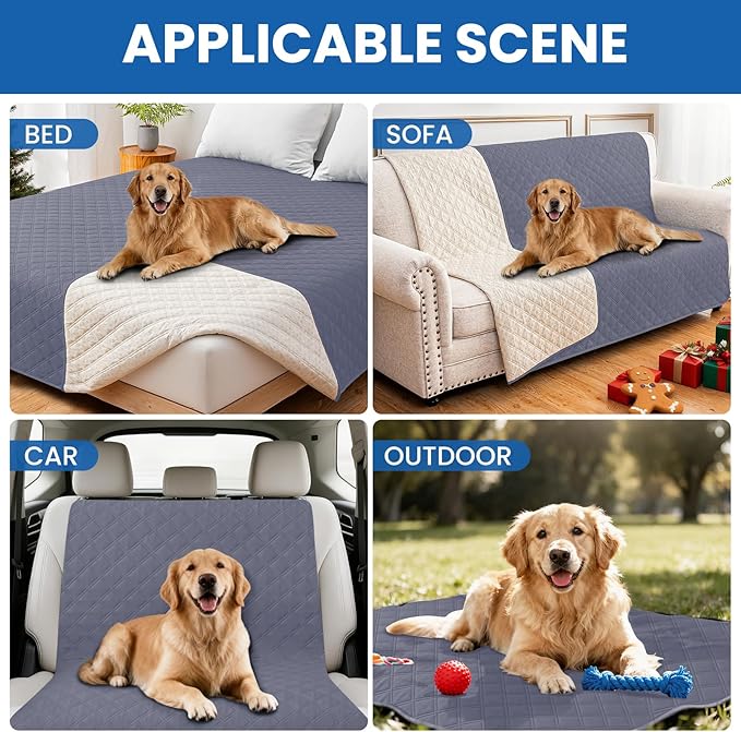 Waterproof Dog Bed Cover, Non-Slip Dog Blanket for Couch, Couch Covers for Dogs Washable, Pet Blanket for Furniture, Pet Bed Mat for Sofa, Car, Pet Supplies (82x102 Inch, Grey Blue)