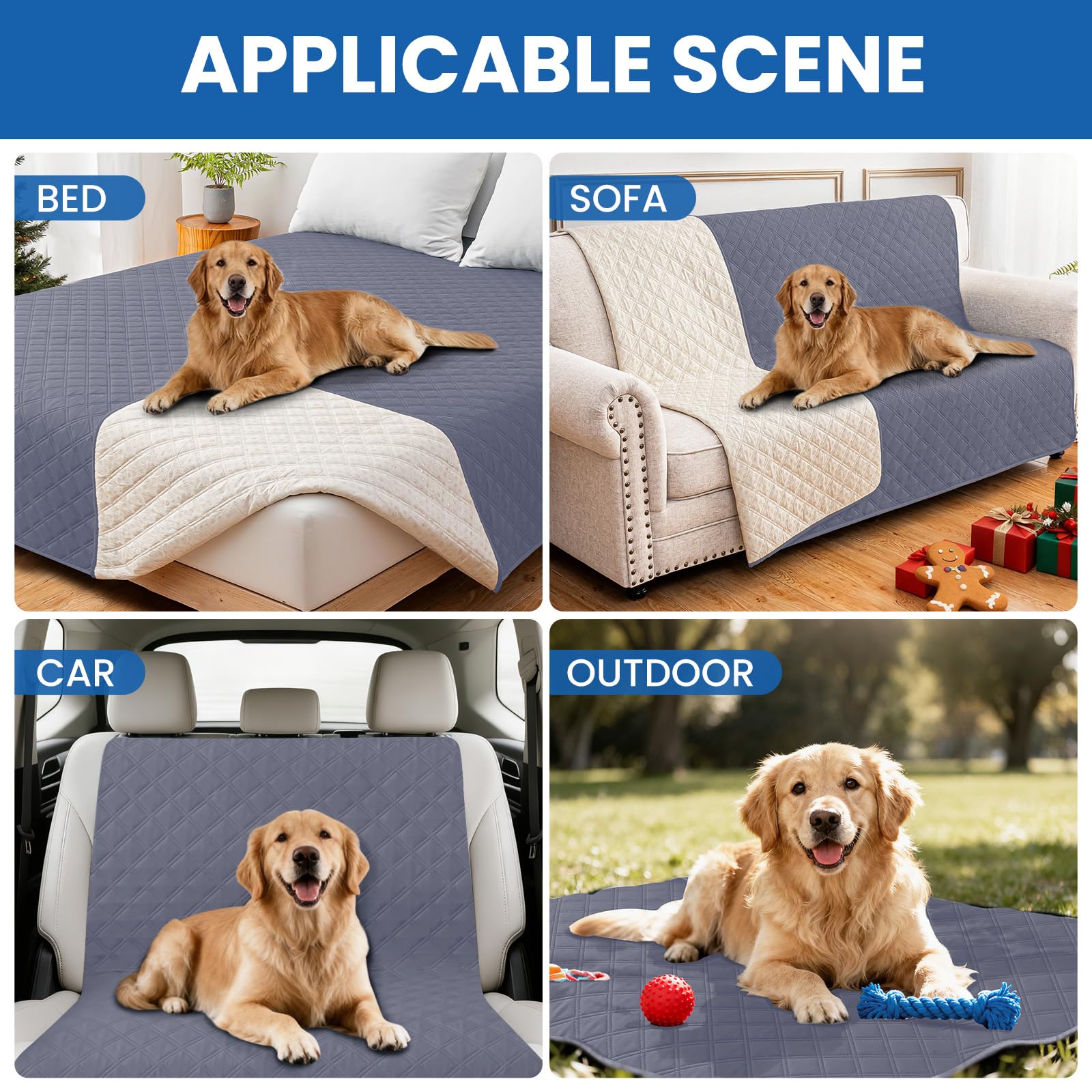CYCMACO Waterproof Dog Bed Cover, Non-Slip Dog Blanket for Couch, Couch Covers for Dogs Washable, Pet Blanket for Furniture, Pet Bed Mat for Sofa, Car, Pet Supplies (82x102 Inch, Grey Blue)