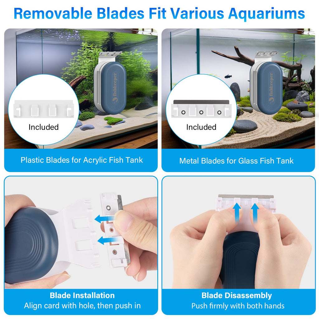 fishkeeper Aquarium Glass Cleaner, Double Side Algae Scraper with 2 Blades