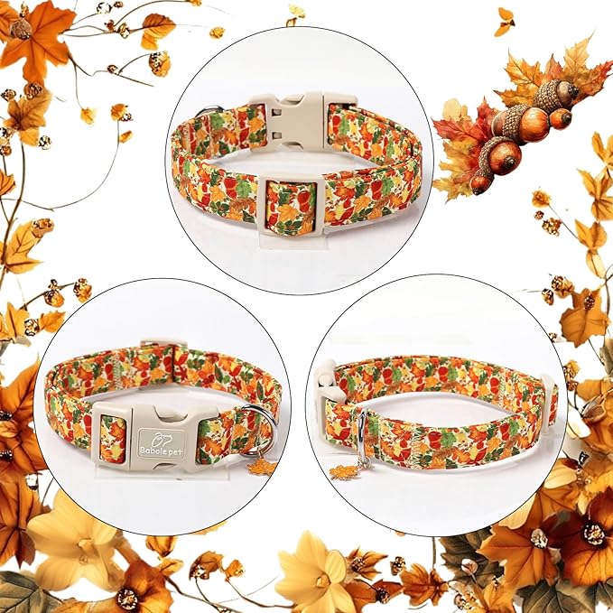 Babole Pet Fall Dog Collar Cute Autumn Leaves Puppy Collar - Light Comfortable Adjustable Pet Collars for Small Medium Large Girl Boy Dogs XS