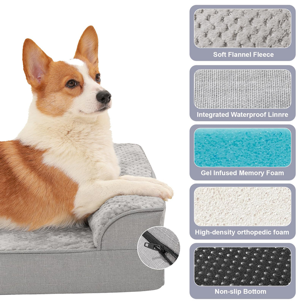 Rainmr Memory Foam Orthopedic Dog Bed, Washable Dog Couch with Removable Waterproof Cover and Nonskid Bottom for Pet Sofa, 36x27 Inches, Light Grey