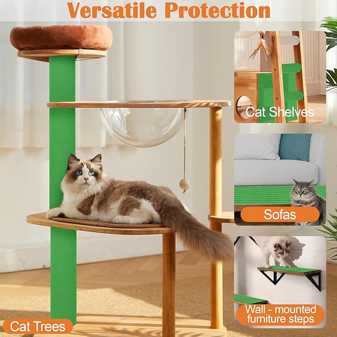 Cat Scratch Furniture Protector - 138" x 13.8" Trimmable Self-Adhesive Cats Claws Scratch Pads, DIY Cat Climbing Couch Protector for Scratch Post Cat Tree Replacement Indoor (Green)