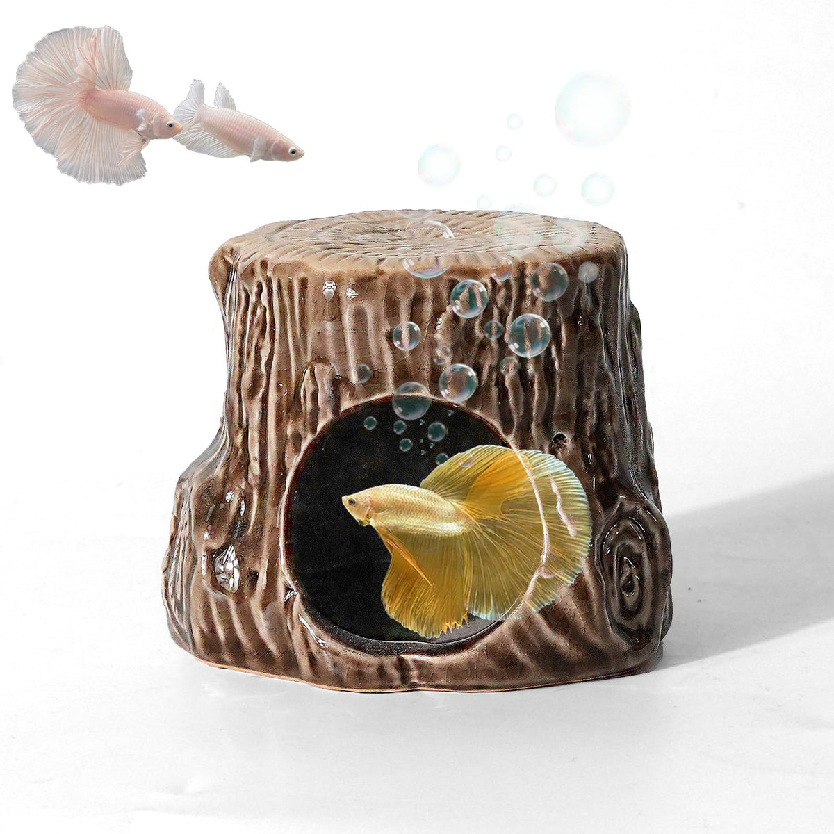 Deapeey Green Aquarium Decor Ceramic Western Cactus Betta Fish Tank Cave
