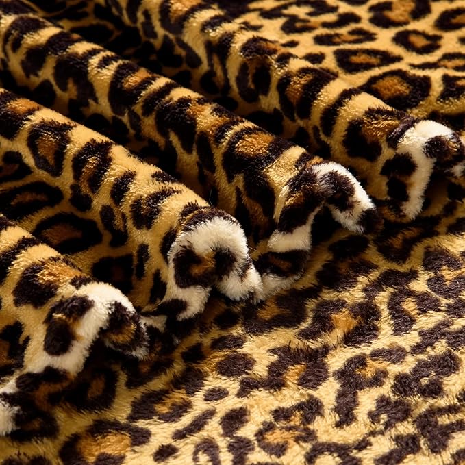 Bnuitland Leopard Print Fleece Flannel Throw Blanket with Storage Pouch for Bed Sofa Travel, 300 GSM Double Sided Super Soft Fuzzy Fluffy Cheetah Print Blanket for Adults and Kids, 50×60 inch