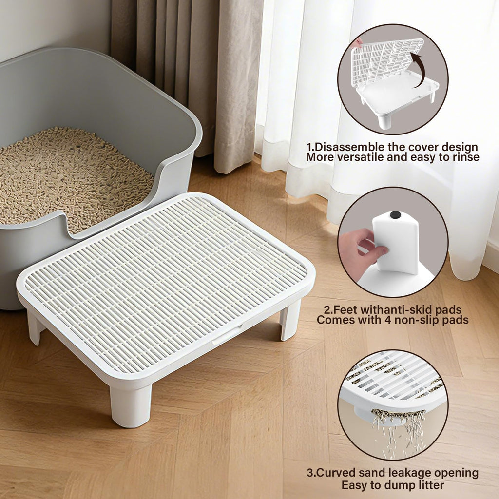 Cat Step Ramp Adjustable Litter Box Step with Filter Function, White