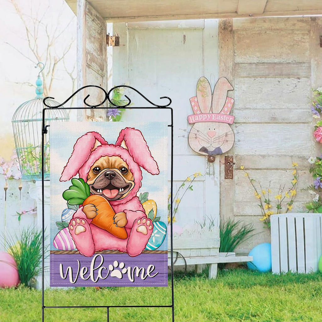 Artofy Welcome Easter Bunny Dog Large Decorative House Flag, French Bulldog