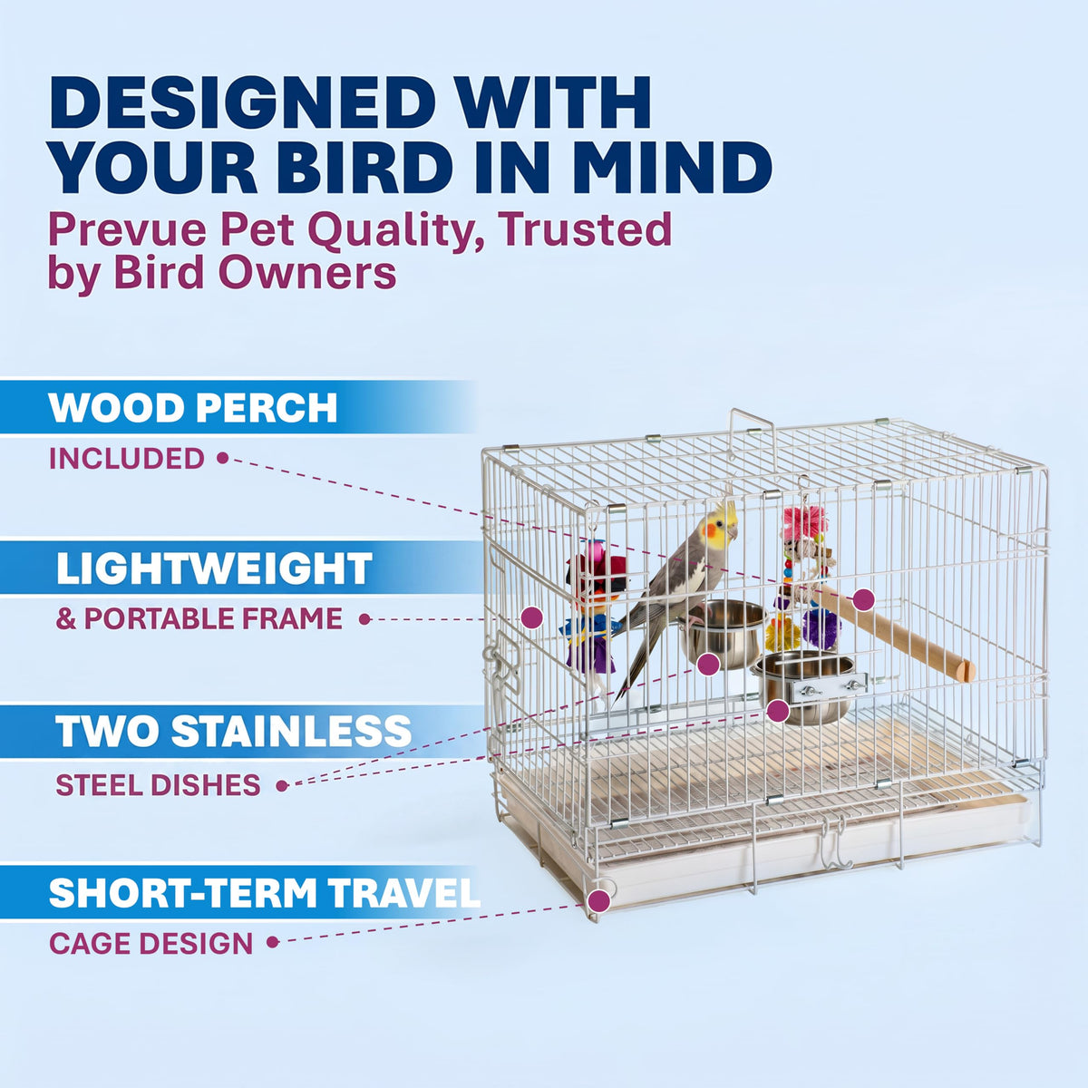 Prevue Hendryx Travel Bird Cage Short Term Travel Cage - White