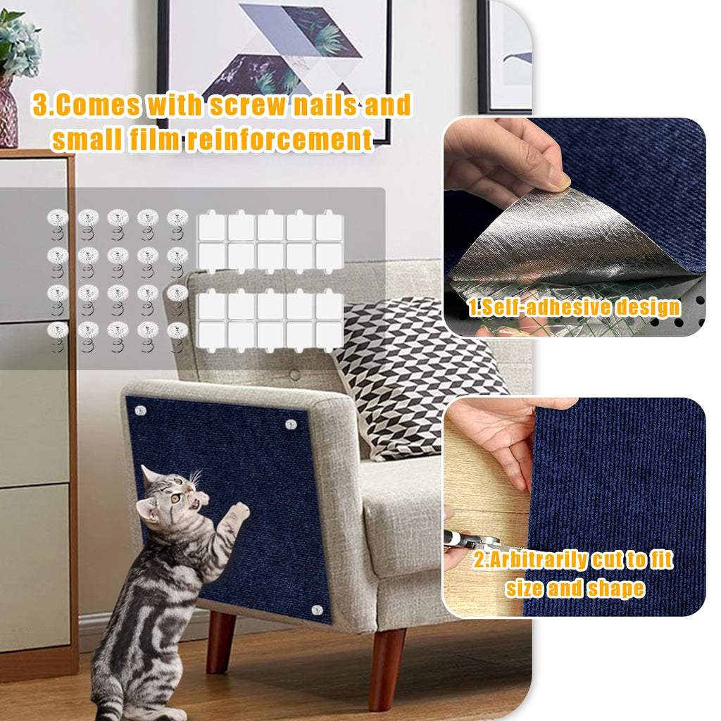 Cat Scratch Mat,118.5"x17.4" Trimmable Self-Adhesive Cat Scratch Furniture Protector, Sticky Cat Scratcher Wall Mat, Covering Cats Tower, Couch Protector from Cats Claws (Dark Blue)