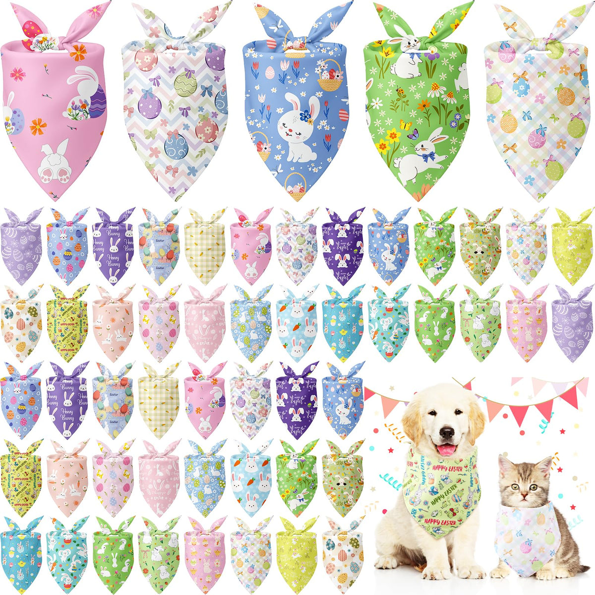 Kacctyen 50 Pcs Spring Dog Bandanas Bulk Pet Bandanas with Flowers, Medium