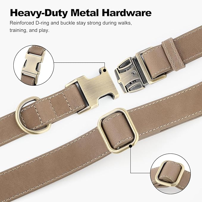 Plutus Pet Genuine Leather Dog Collar – Adjustable Pet Collar with Quick Release Metal Buckle, Soft Real Leather for Small Medium Large Dogs, Heavy Duty & Skin-Friendly (Ash Brown, XS)
