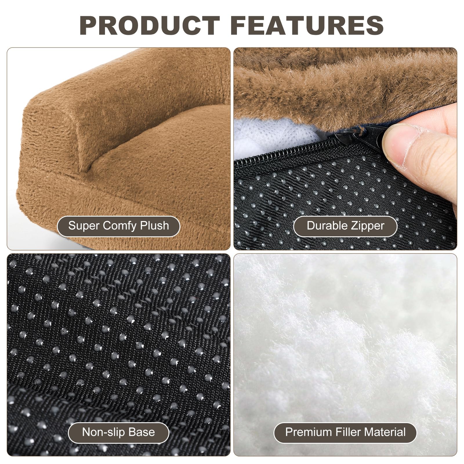 FAMIDGE Plush Cat Couch Bed - Cat Bed for Indoor Cats, Dog Sofa Bed, Short Rabbit Fleece Calming Pet Couch with Removable Cover, Anti-Shedding Pet Sofa for Small/Medium Pets (26×18×12in, Brown)