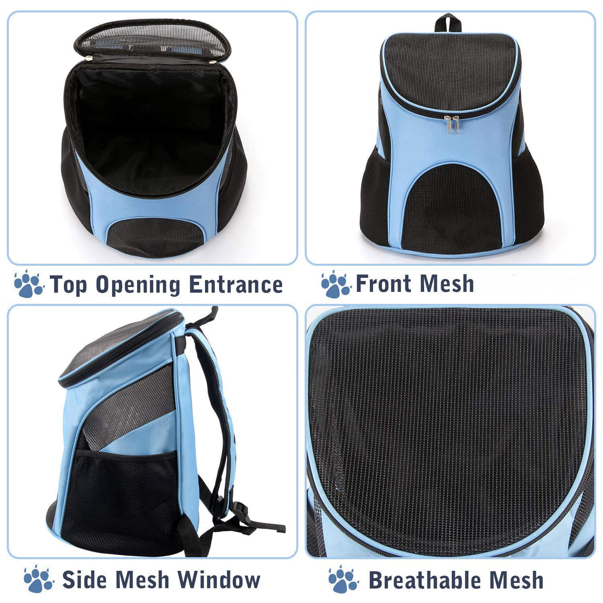 Dog Carrier Backpack Breathable for Small Pets/Cats/Puppies, Pet Carrier Bag with Mesh Ventilation, Safety Features and Cushion Back Support, for Traveling, Hiking, Camping, Walking & Outdoor (Blue)