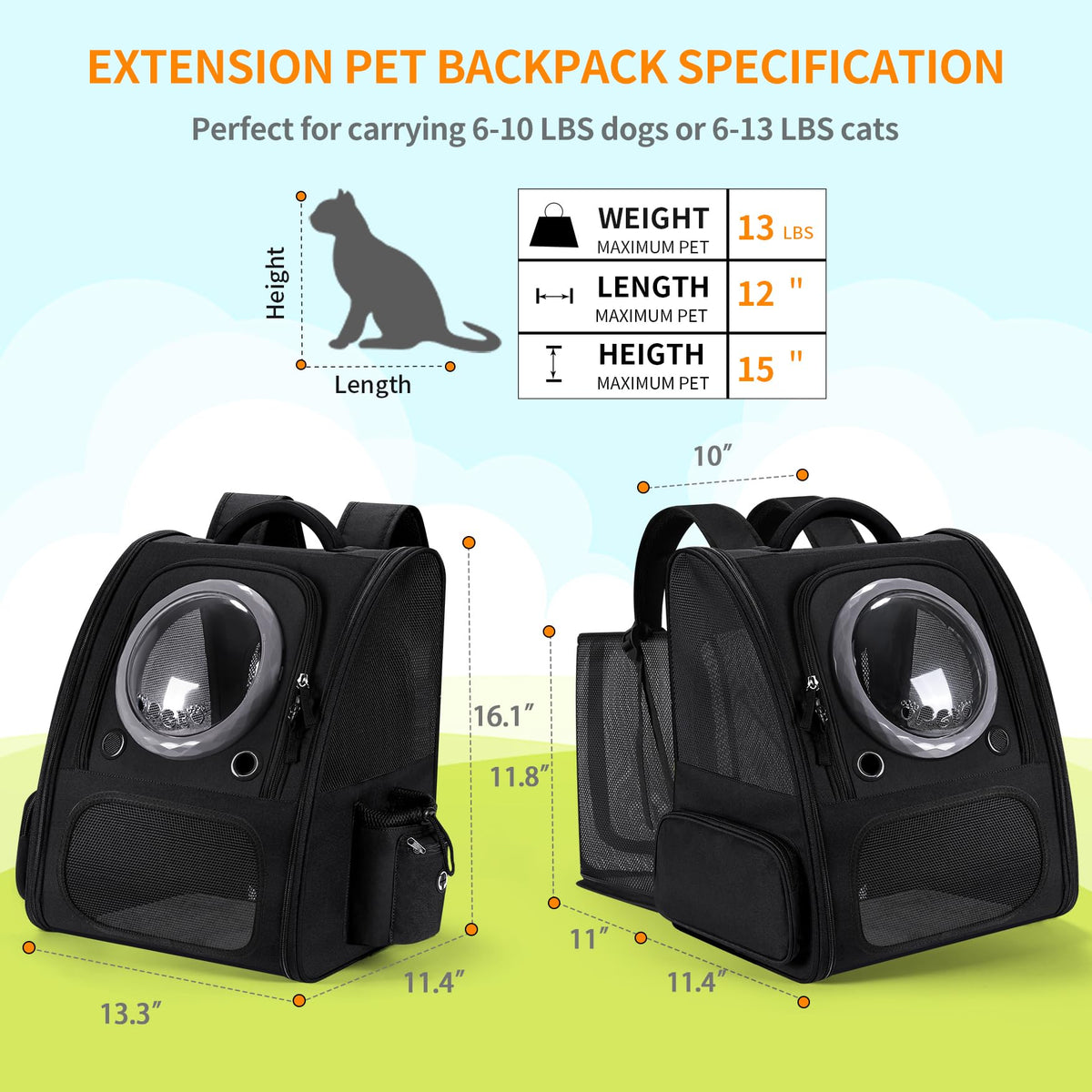 Bubble Cat Backpack Carrier, Expandable Cat Carrier Backpack,Breathable Pet Backpack for Medium Cat,Kitten and Small Puppy, Large Space,Portable Bags Foldable Dog Backpack for Traveling,Hiking(Grey)