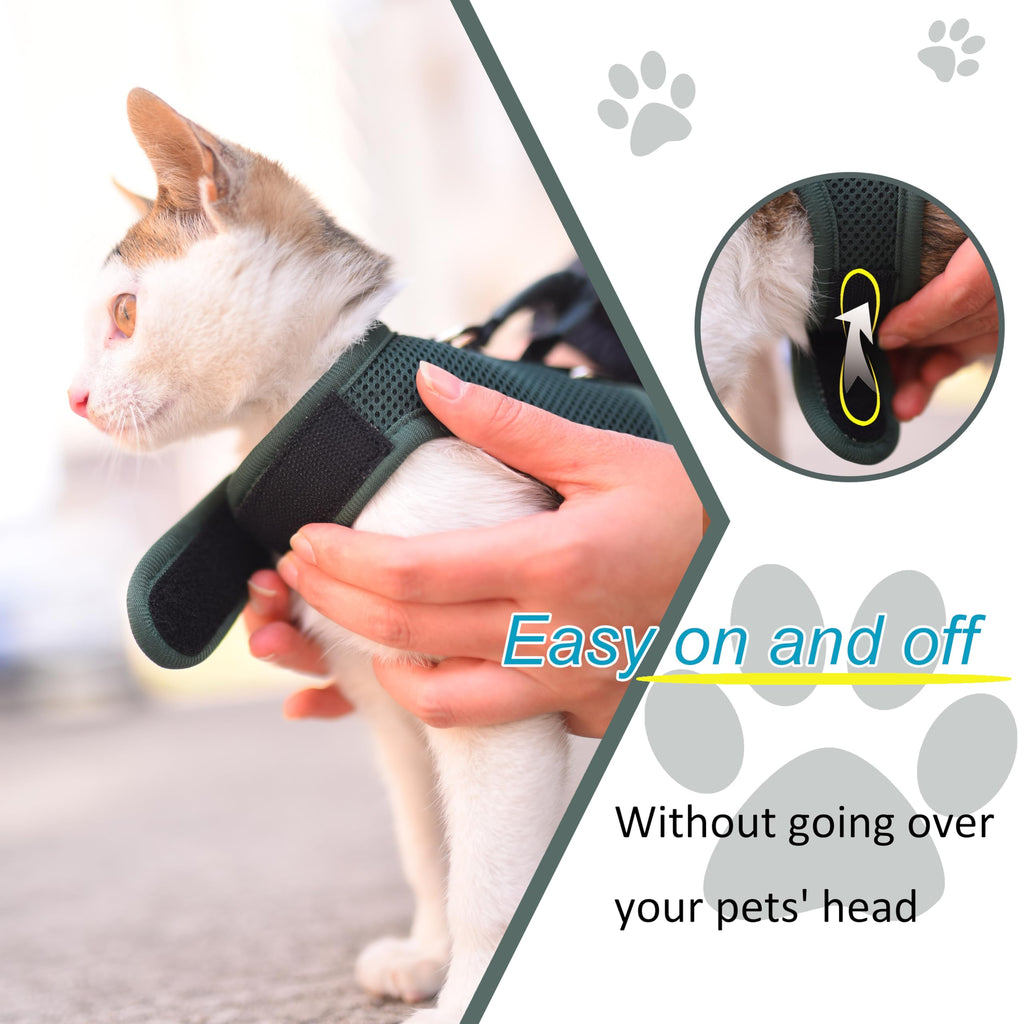 Cat Harness and Leash Set for Walking Escape Proof, Green, Medium