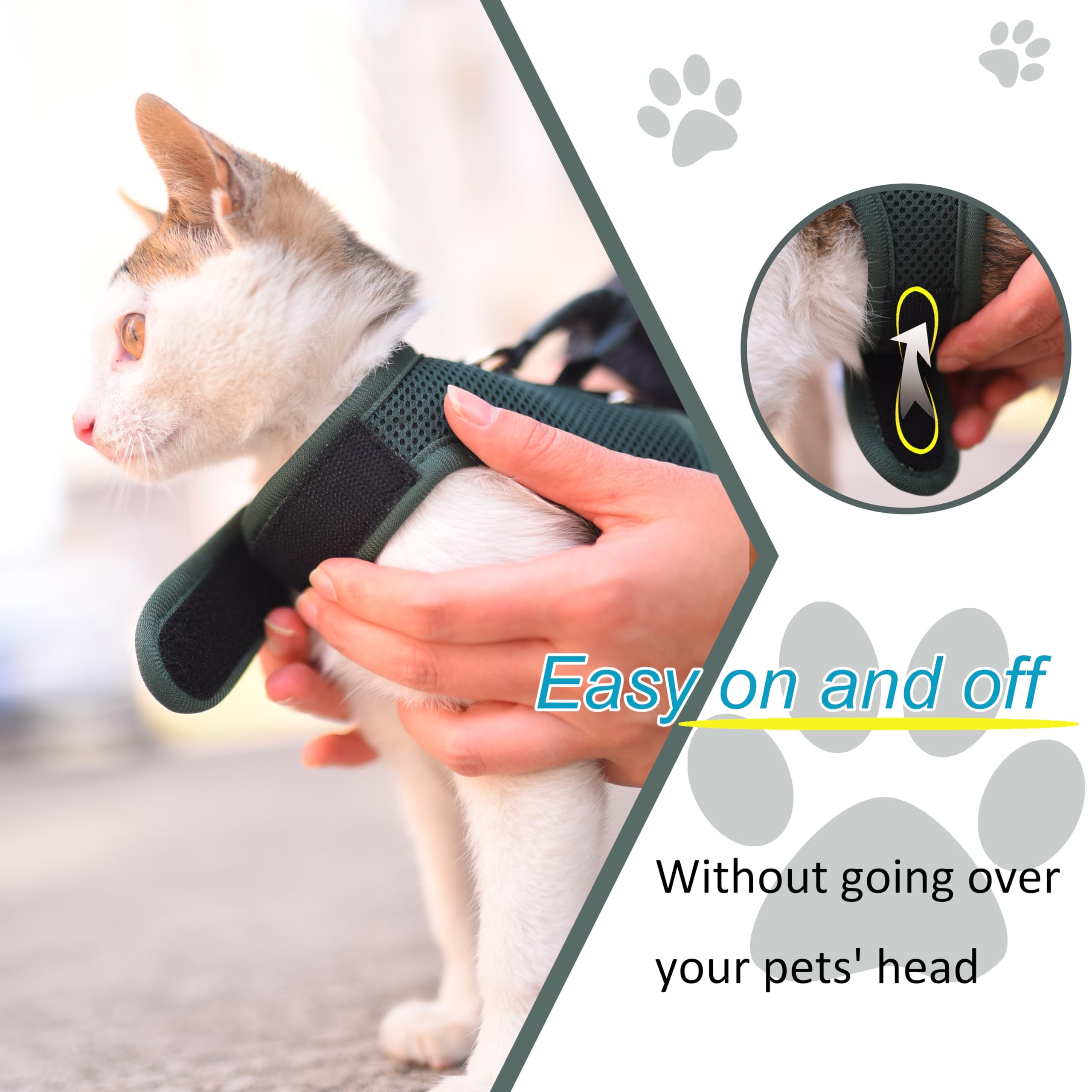 Cat Harness and Leash Set for Walking Escape Proof, Green, Medium
