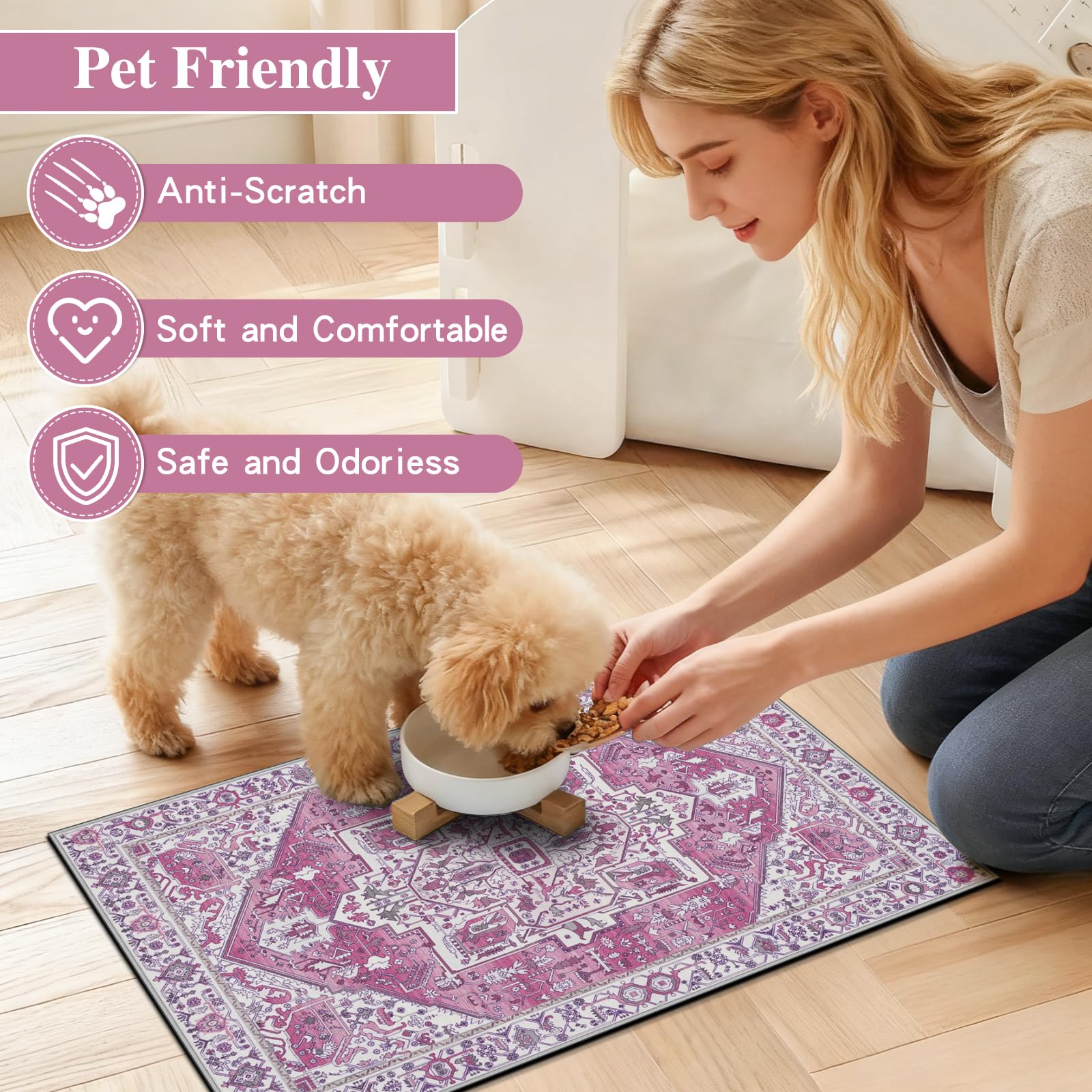 famibay Dog Food Mat, Absorbent Cat Dog Mats for Food and Water, No Stains Quick Dry Pet Cat Bowl Mats with Non Slip Backing, Boho Pet Feeding Mat for Floor Waterproof 16"x24"