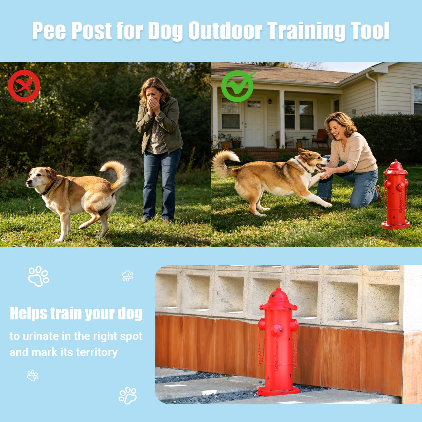 16.3" H Fire Hydrant for Dogs to Pee on, Metal Puppy Pee Post for Dogs