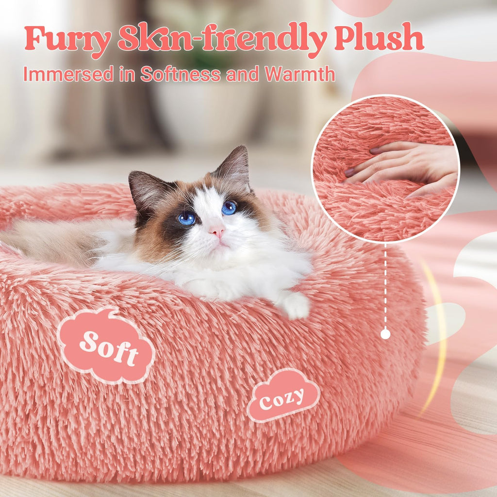 rabbitgoo Calming Cat Beds for Indoor Cats, 20 inches, Pink