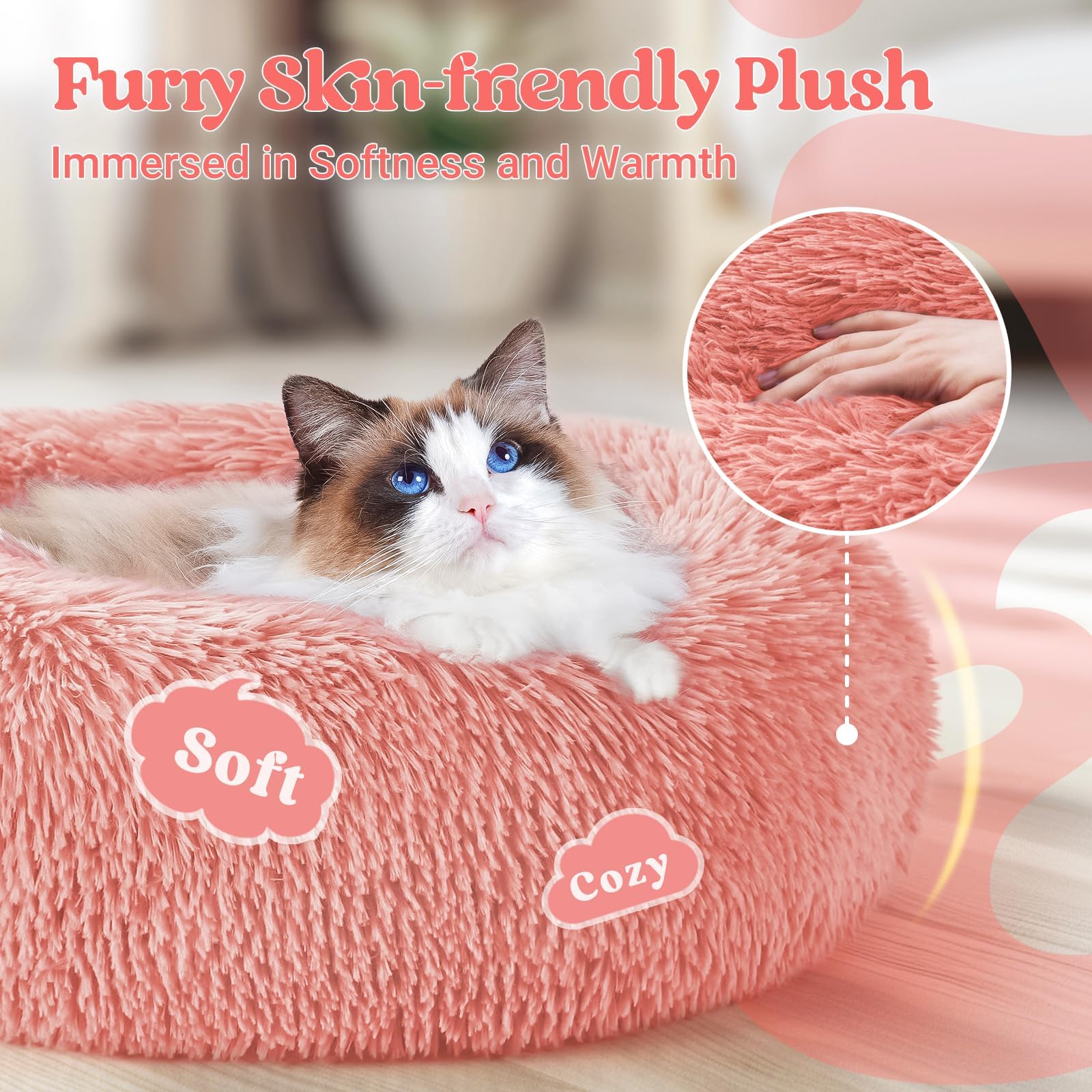 rabbitgoo Calming Cat Beds for Indoor Cats, 20 inches, Pink