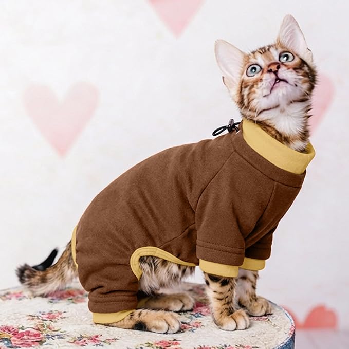 PUMYPOREITY Cat Hair Sticky Sweater, Recovery Suit - Breathable & Lightweight for Post-Surgery Protection, Cat Onsie Prevents Licking Wounds, Brown, 2XL