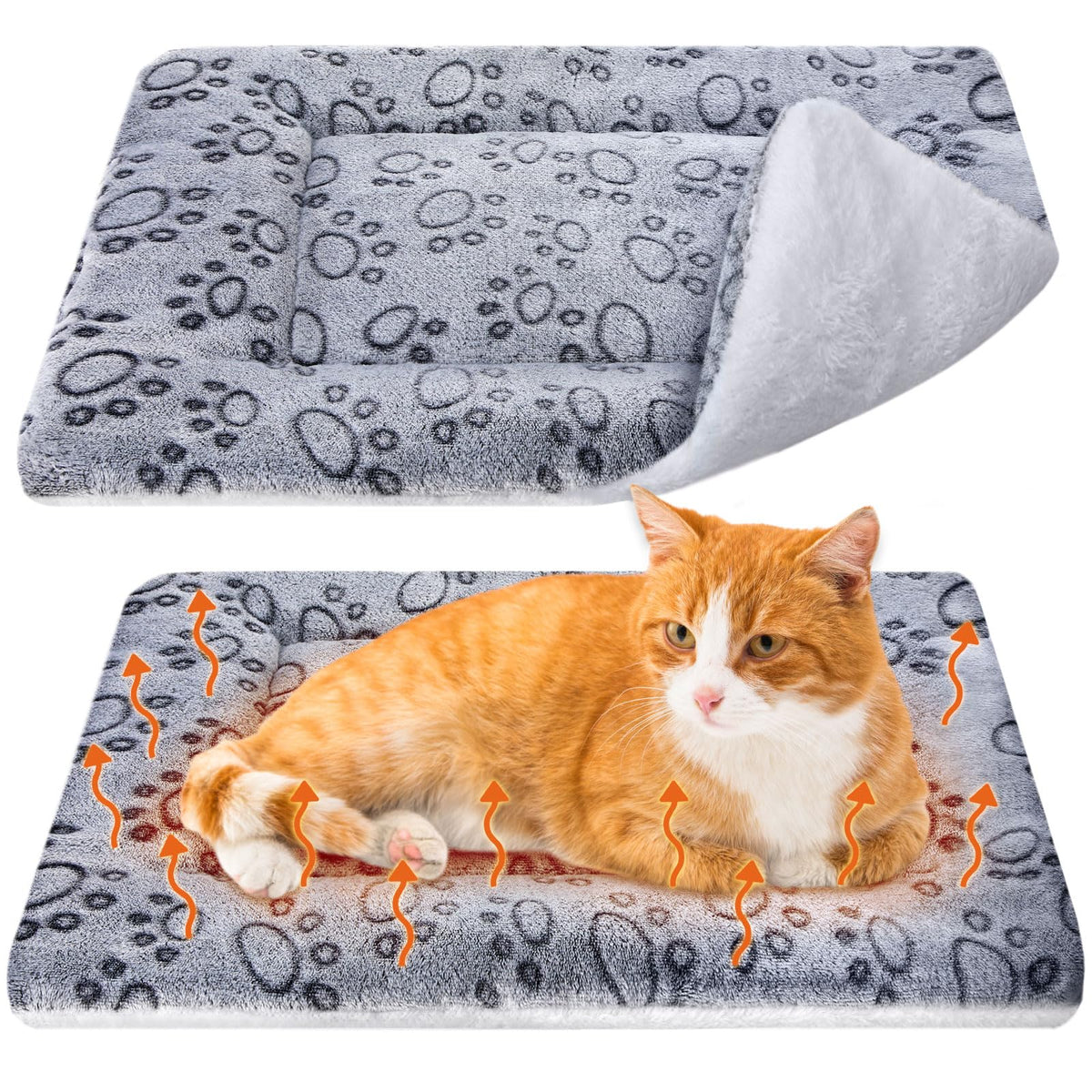 2 Pack Self Warming Cat Dog Bed Pad, Grey, 21" X 14", Stars