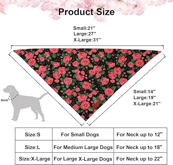 ADOGGYGO Floral Dog Bandana 2 Pack, Reversible Red Pink Rose Pet Scarf Bib, Adjustable Fit Cute Floral Bandanas for Extra Large Dogs Pets (X-Large)