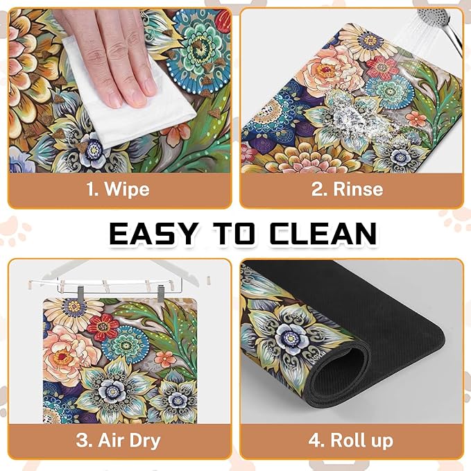 Absorbent Pet Dog Bowl Mat for Food and Water, Pet Cat Food Feeding Mat with Non Slip Rubber Backing, Dog Food Mats for Floors Waterproof, 17"x30"