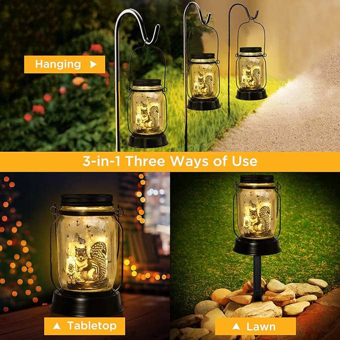 kyoryuger Squirrel Gifts for Women/Men Squirrel Solar Lanterns Mom Birthday Animal Lovers Lantern Pet Loss Tree Rat Lights Solar Garden Decoration for Yard, Patio,Backyard,Porch Torches