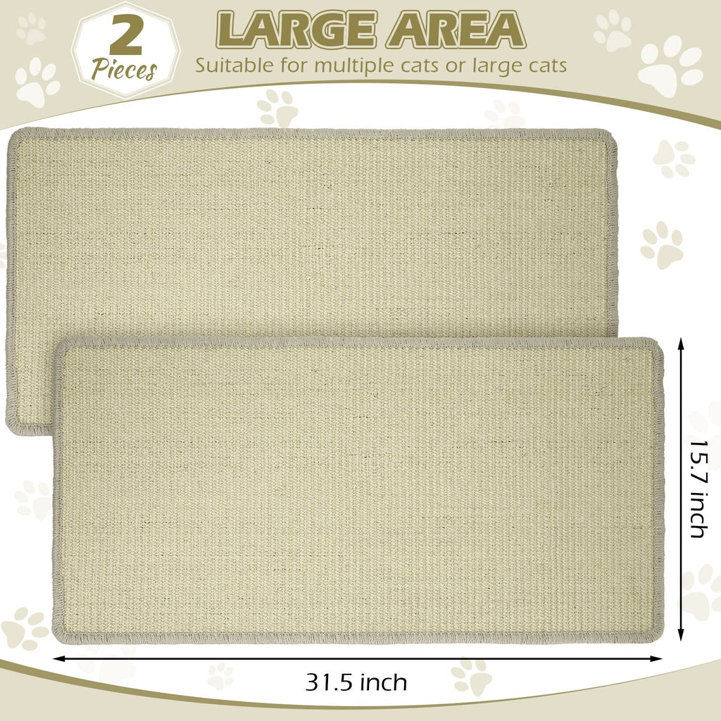 Riakrum 2 Pack Large Cat Scratch Pad Sisal Mat 32 x 16 Inches,Beige