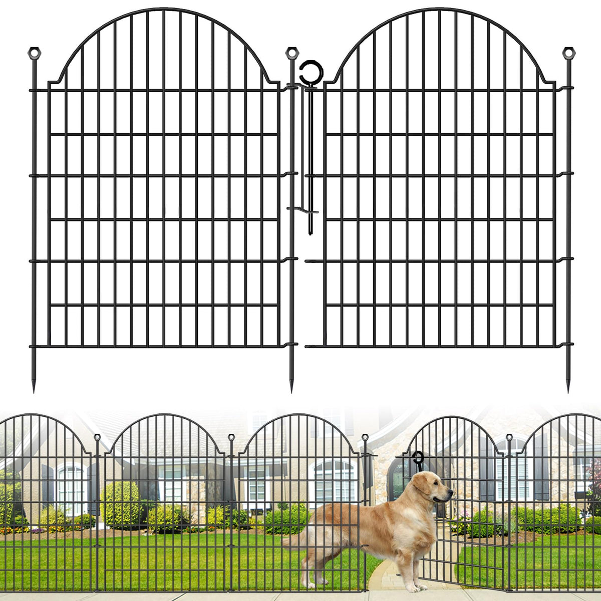 10 Panels No Dig Decorative Garden Fence for Yard, 24in(H) x 20ft(L), White