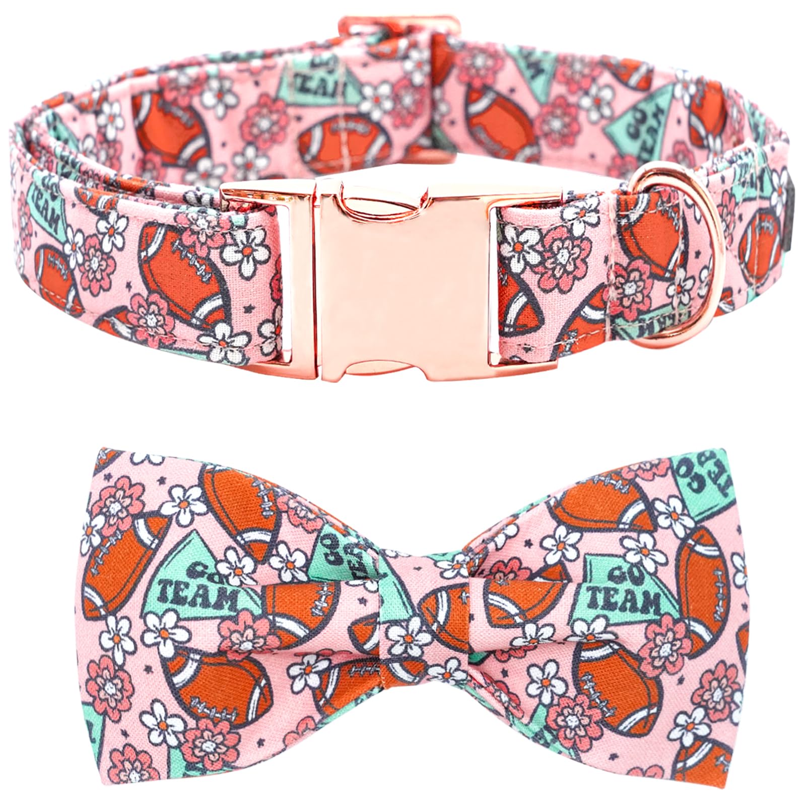 Bobo Rainbow Football & Flower Print Dog Collar with Bow for X-Large Dogs